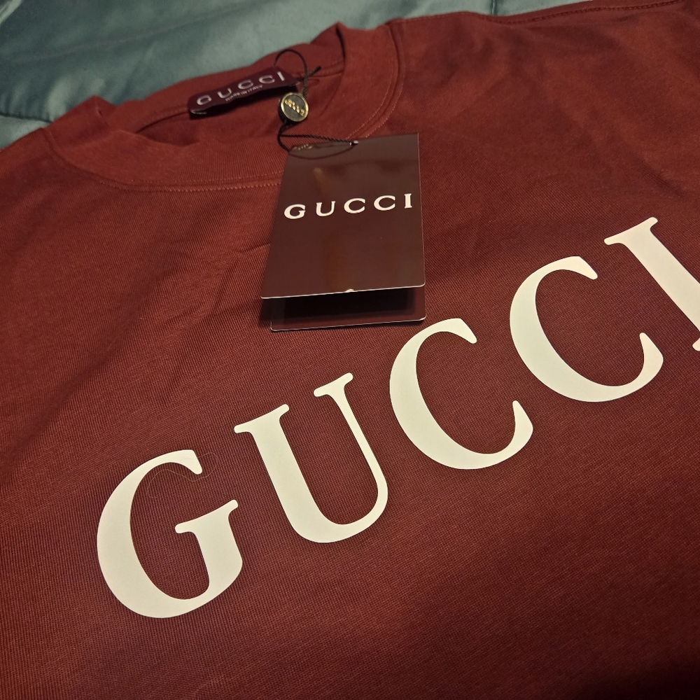 Gucci Burgundy Tee with White Logo
